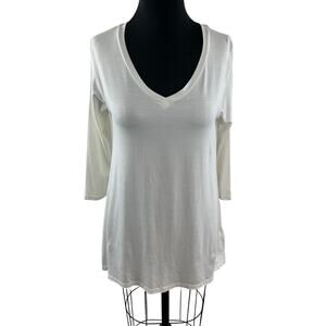 Integrity White Tunic Top Stretch Ribbed Deep V-Neck 3/4 Sleeve Size 2 USA